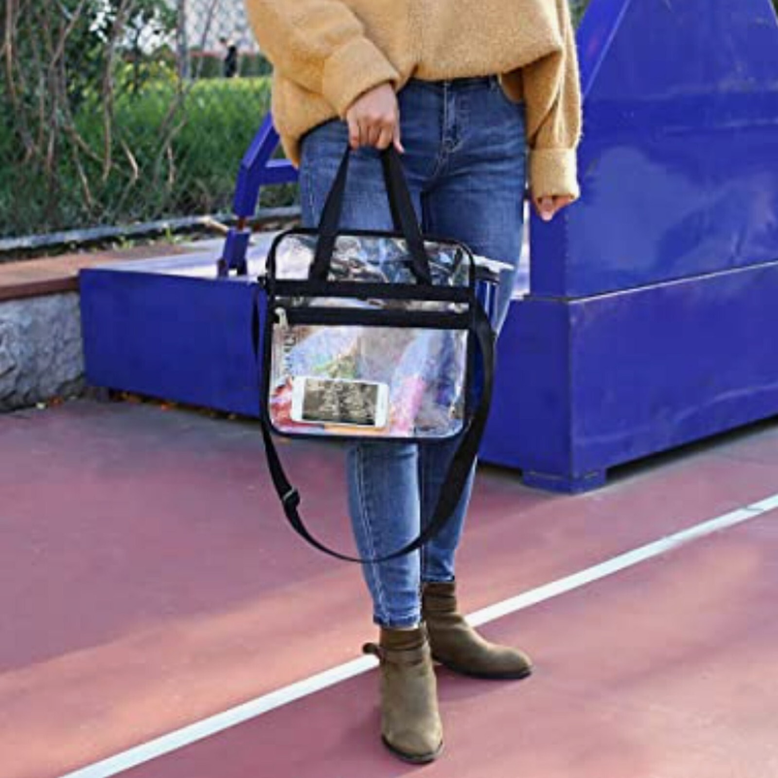 Clear PVC Tote Bag FLO-MOTOR Women's 2-Piece Clear PVC Tote & Crossbody Bag Set - Transparent Jelly Bag With Adjustable Straps | Summer Fashion, Stadium Approved Bag Clear Bags For Concerts 12x6x12