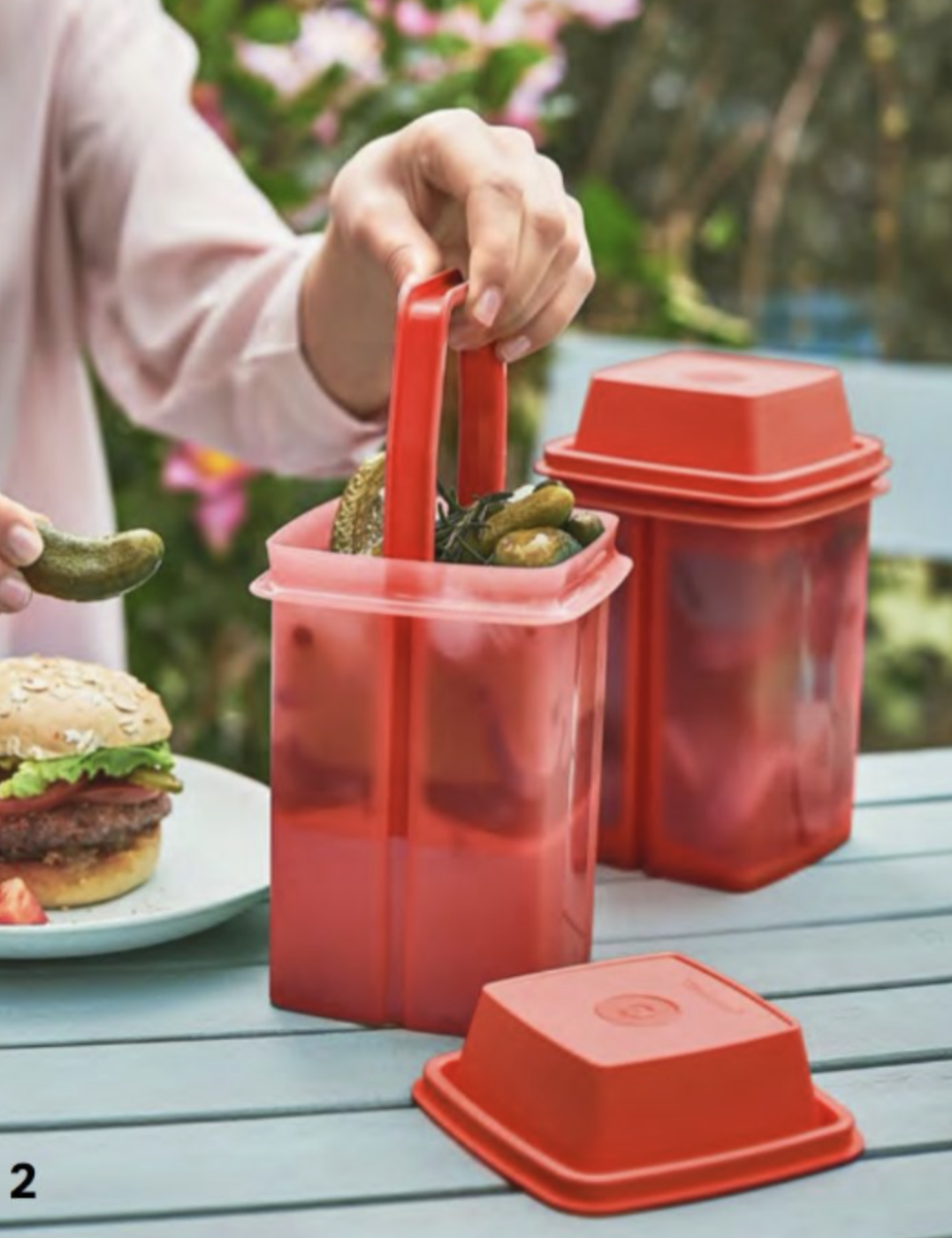 2 Tupperware Pick A Deli Containers + Strainers Olives Pickles 7.5