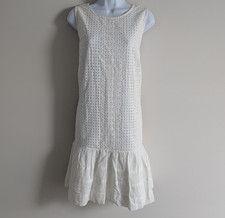 J Crew Shift Dress Women XL Pleated Hem Eyelet Quiet Luxury Timeless Retro White