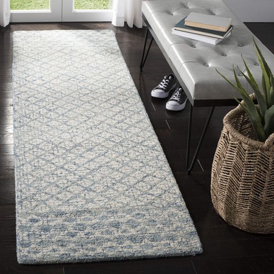 Abstract Collection Runner Rug - 2'3'' x 8', Blue & Ivory, Handmade Wool, Idea...