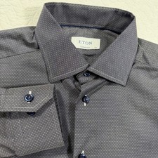 Eton Contemporary Men's Dress Shirt Slim Fit Micro Dot Pattern Gray Sz 16 1/2 42