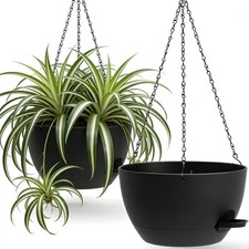 13 Inch Self-Watering Hanging Planters 2 Pack - Indoor Outdoor Plant Pots, Black