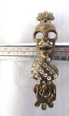 Mango bronze tone diamonte goth skull triple finger Ring discontinued