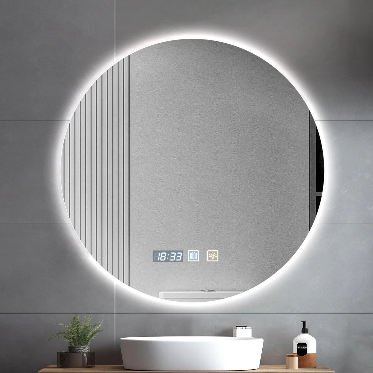 LED Badspiegel 60x60 cm Anti-Beschlag dimmbar 3 Farbtemperaturen IP44 Touch Uhr