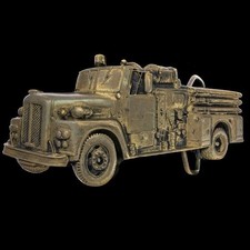 Vintage Fire Engine Truck Firetruck Fireman Fighter Brass 1970s Belt Buckle