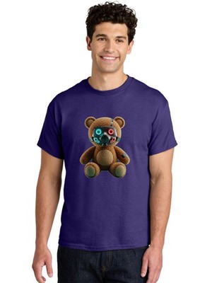 Teddy-With-Mask Mens Graphic Tee, 100% Cotton, Casual Summer Wear