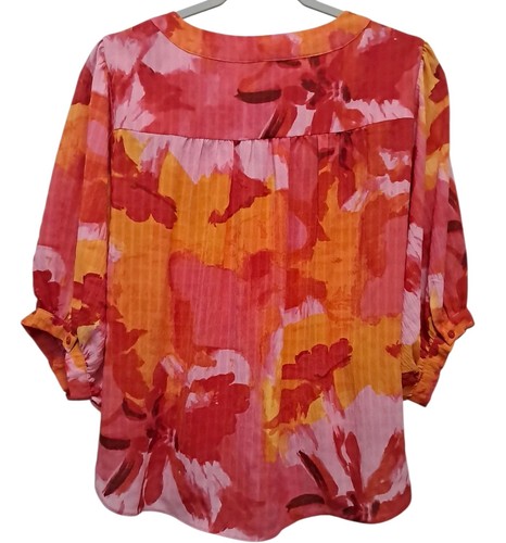 Blusa mujer rosa + oliva L estampado floral rojo amarillo rosa manga ancha dobladillo con corbata - Imagen 2 de 12
