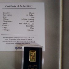 LiberiaGoldbarren: Glückspilz1/200 Unze Gold 2026