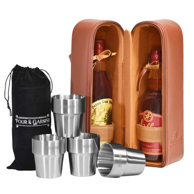 POUR & GARNISH Bourbon, Whiskey & Wine Double Bottle Travel Bag   Vegan Le