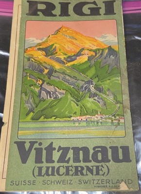 VINTAGE PANORAMIC MAP  /  PAMPHLET RIGI VITZNAU LUCERNE SWITZERLAND