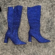 Women's Glitter Block Heel Pointy Toe Knee High Boots Size 10.5 Club Dance Party