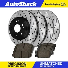 Front Rear Drilled Slotted Brake Rotors Ceramic Pads for Honda CR-V 2.4L