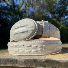 White Alligator Skin Print Belt. Men  s Cowboy Leather Belt. Cinto Caiman Blanco.