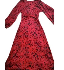  Primark Red Leopard Print Wrap Maxi Dress - Size Long Small