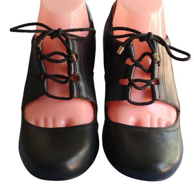 #ad Clarks Womens 8 Loyal Heart Mary Jane Pump Black Leather Lace Up Block Heel $33.75