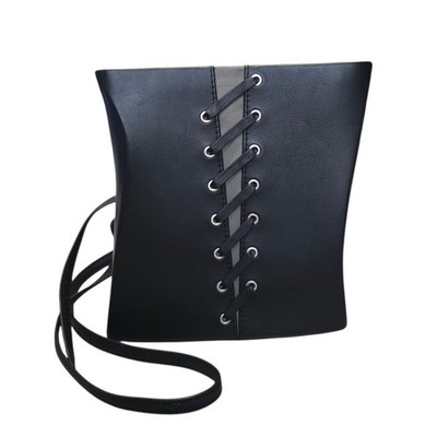 New Olbrish Salsa Black Leather Lace-Up Crossbody Bag Handmade in Germany Purse