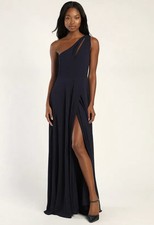 NWT Lulus Glamorous Agenda Navy Blue One-Shoulder Maxi Dress Med Wedding Party