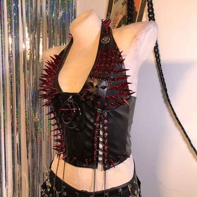 Goth Cummerbunds Skull Kawaii Punk Rock Grunge Studded Rivet Emo Y2K Tanks TOPS