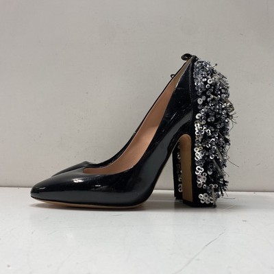 Rochas Women Black Patent Leather Solid Embellishments Slip-On Heels Size 7