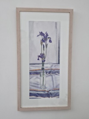 Rita Smith Aquarell isolierte Iris gerahmt Stillleben Galerie Etikett Kunst