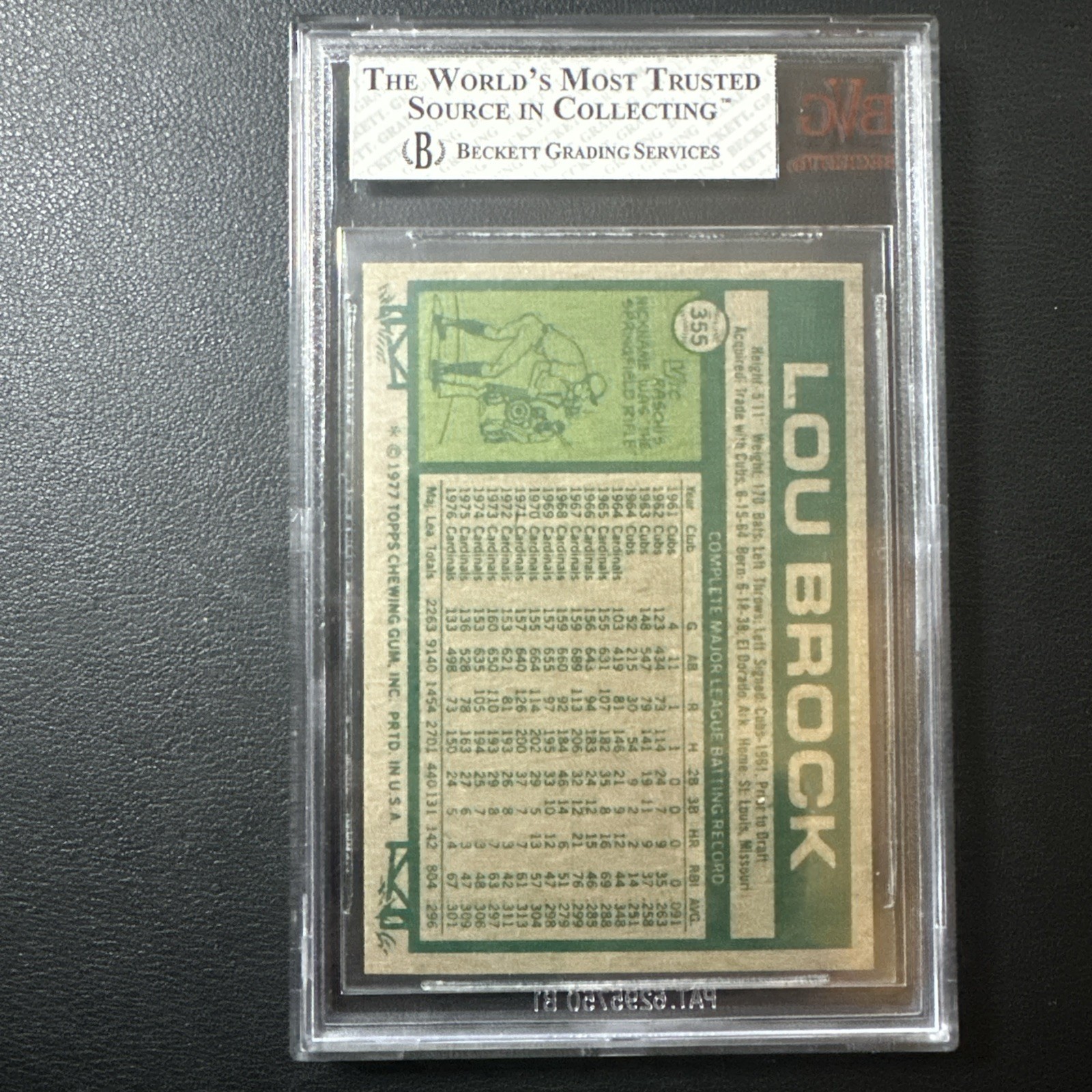 1977 Topps #355 Lou Brock Cardinals BVG 8 NN-Mint view 2