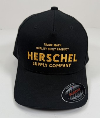 Herschel Supply Co Hat Cap Flex Fit Stretch L/XL Black New With Tags Gold Logo