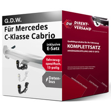 Anhängerkupplung abnehmbar + E-Satz 13pol spezifisch für C-Klasse Cabrio 18- Set