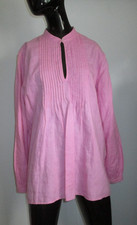 Chaps Size XL 100% Linen Pink Keyhole Opening Pintuck Bib Front Tunic Shirt
