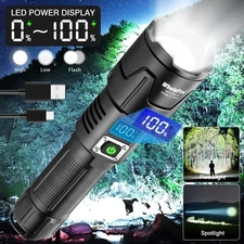 Super Bright 500000 Lumens LED Flashlight Rechargeable Powerful Tactical Light