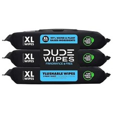DUDE Wipes - Flushable -3 Pack. 48 wipes ea. pack total of 144 Unscented XL.