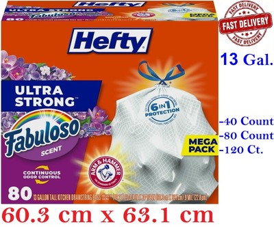 Hefty Ultra Strong Tall Kitchen Trash Bags Fabuloso Scent 13 Gallon 40/80 Count