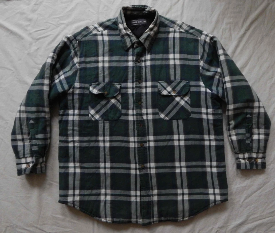 Chaqueta Camisa Forrada Verde Blanca A Cuadros Trabajo Acolchada Franela - XL Para Hombres Aislada Foto 2 de 4