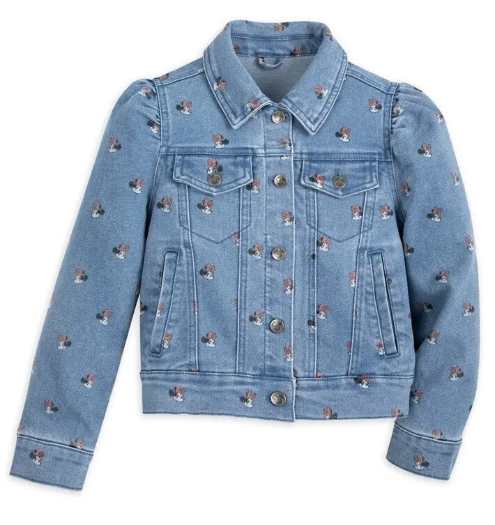 Disney Store Girls Denim Jean Jacket NWT All Over Minnie Mouse