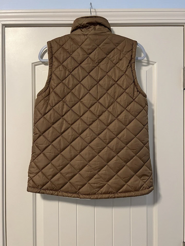 Colete acolchoado reversível feminino Lexi York bronzeado com zíper creme bolsos de lã tamanho M - Imagem 2 de 4