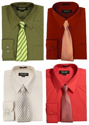 Men's Regular-Fit Solid Long Sleeve OLIVE Dress Shirt with Mystery Tie Set-All Sizes (Light Pink) - 34/35 - 14.5 - 14.5