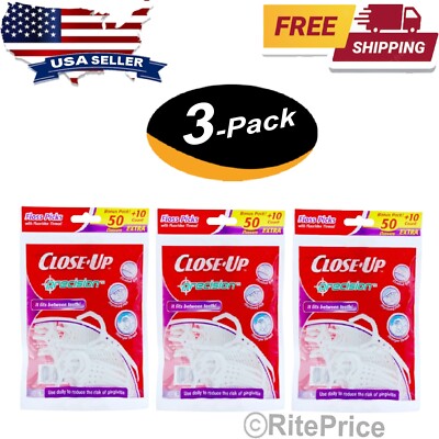180 Pcs Close-Up Precision Floss Picks w/ Flouridex Thread 3X60 Counts (3 Pack)