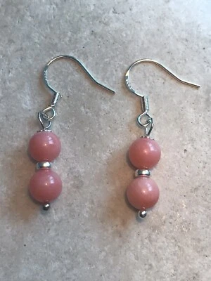 Genuine Pink Coral Earrings - 925 Sterling Silver - Gift Bag - Free P&P - Image 1 of 3