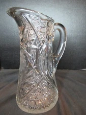 American Brilliant Pitcher Frosted Cut Flower & Leaves Buttons 10 1/2" Tall