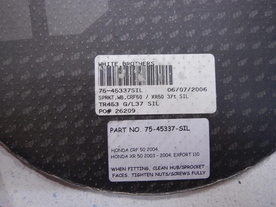 #18 White Brothers Racing Nos 37T 后链轮 CRF/XR 50 50F 50R CRF50F XR50R — 第 3/3 张图片