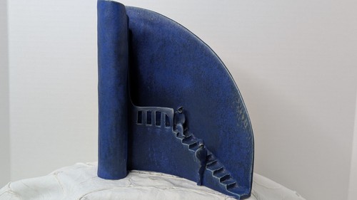 Vintage Studio Art Sculpture Stairway To Heaven Blue Pottery 1995 OOAK New York