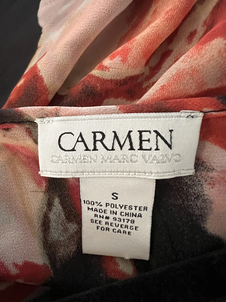 CARMEN Womens Top Carmen Marc Valvo Abstract Print Semi Sheer Blouse Sz Small - Image 3 of 3