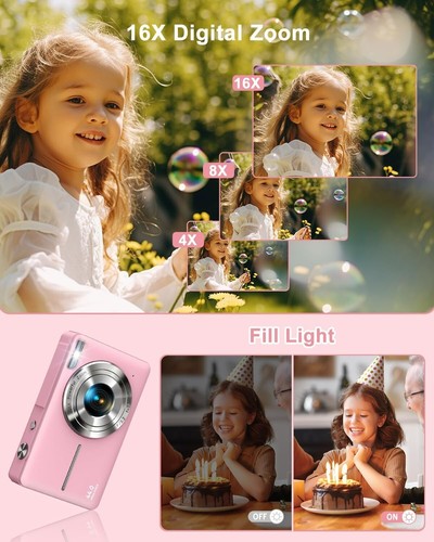 Digital Camera FHD 1080P Kids Camera with 32GB SD Card 16X Digital Zoom Portable - Picture 4 of 7