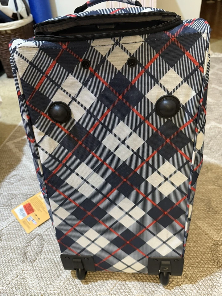 Rare Olympia 22" 8 Pocket Plaid Rolling Duffel Bag with Retractable Handle - Image 4 of 4