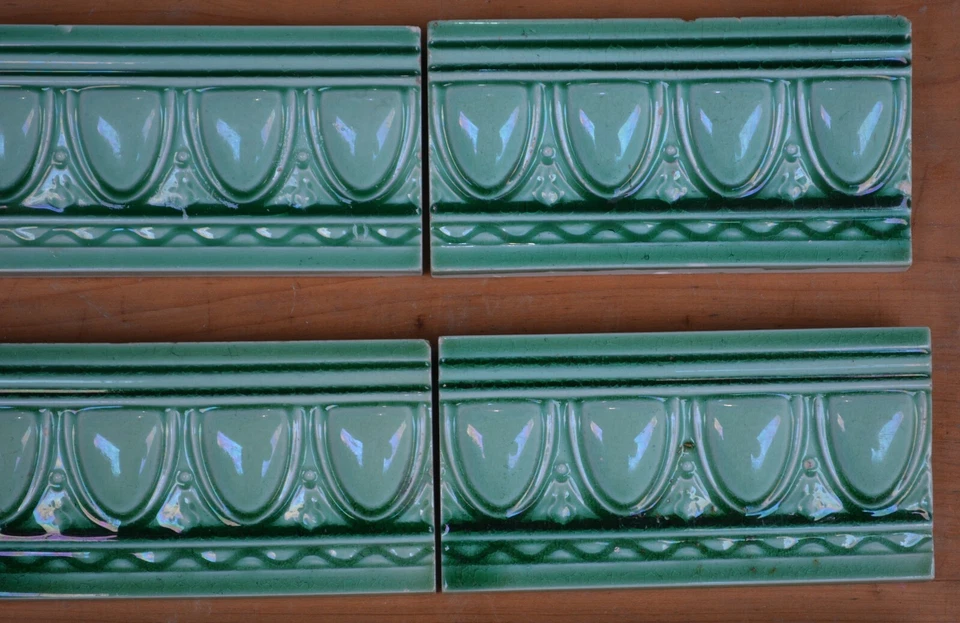 ALFRED MEAKIN - 古董艺术 NOUVEAU MAJOLICA BORDER 瓷砖 C1900(绿色蓝色) — 第 2/4 张图片