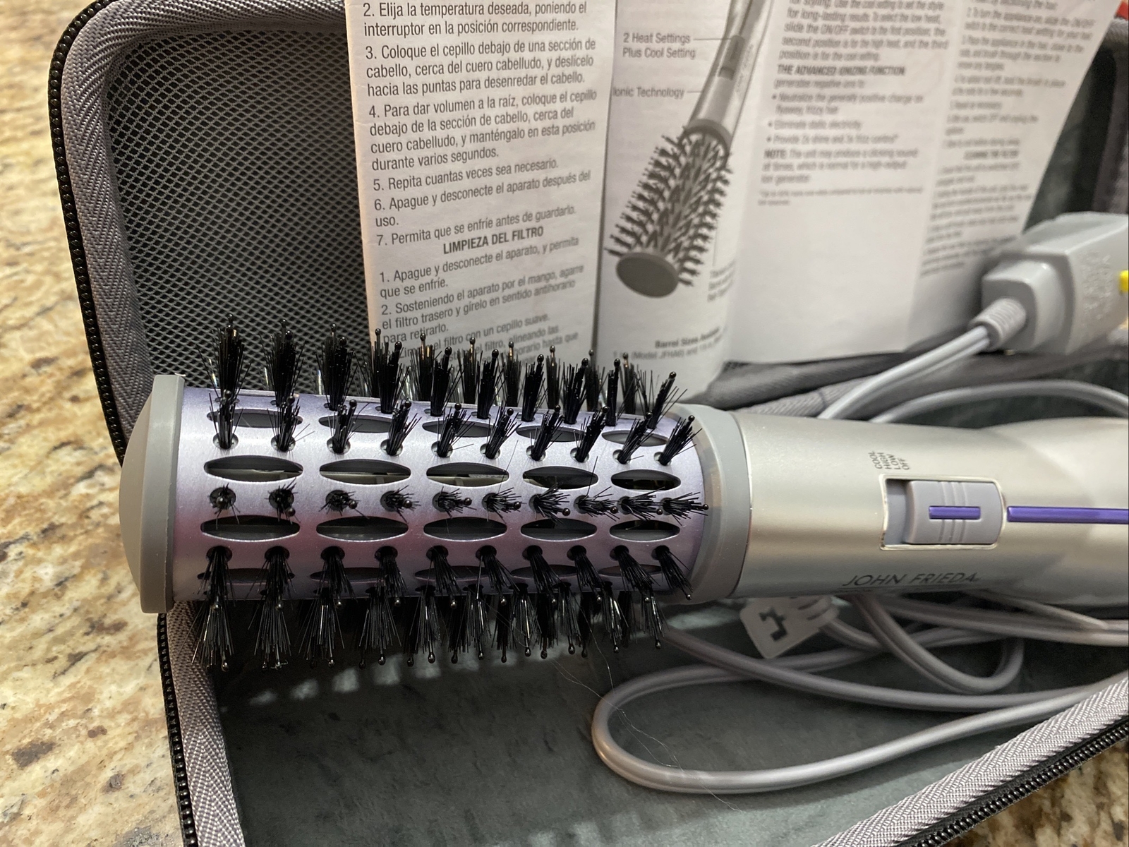 John Frieda Frizz Ease Salon Shape 1.5" Ionic Hot Air Brush Silver