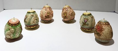 Easter Eggs Crackle Victorian Look Lot of 6 Blue, Green, Pink, Yellow