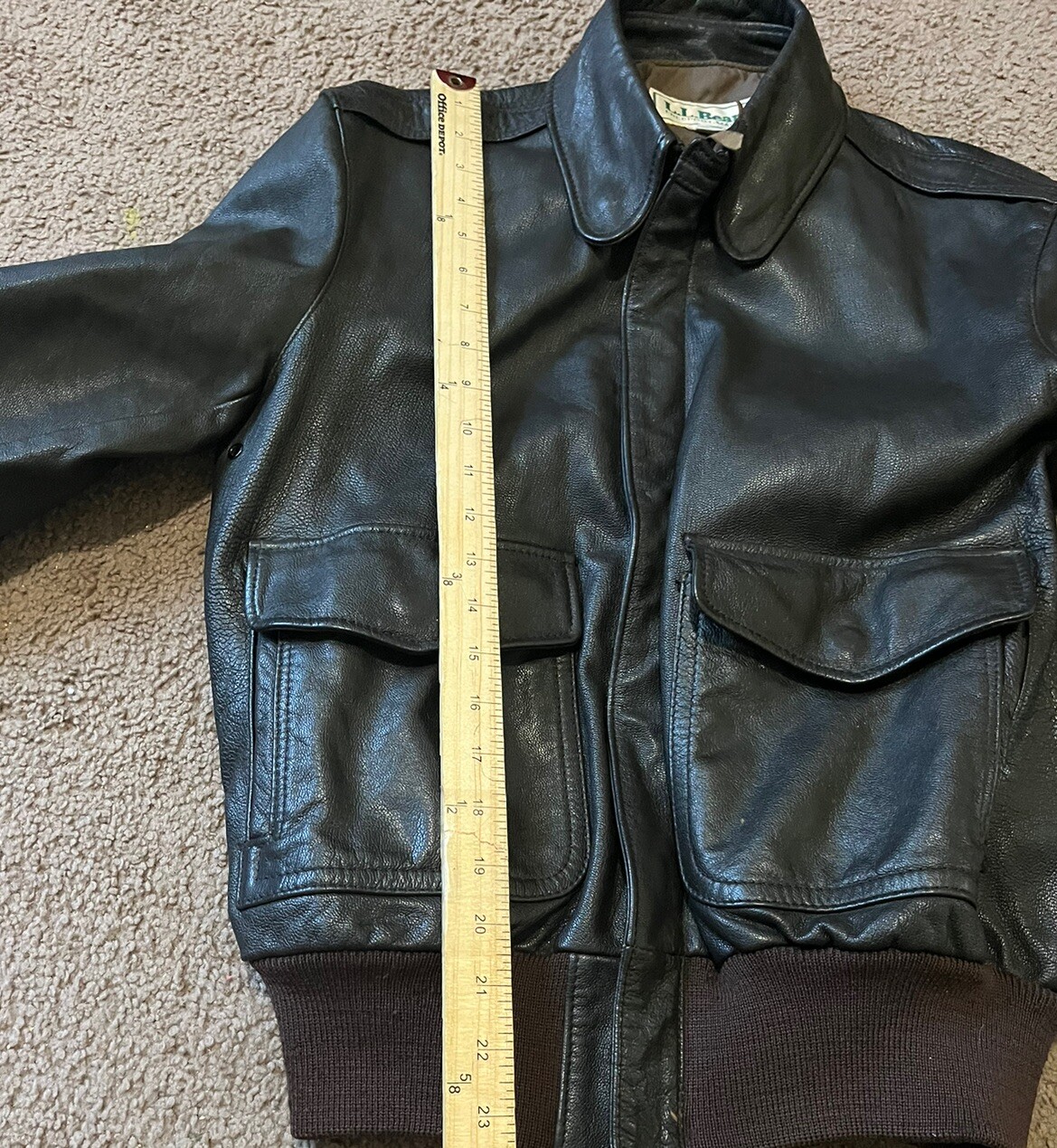 Vintage LL Bean Leather Goatskin Bomber Jacket Dark Brown USA Made 38