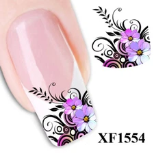 Nail Art Water Transfer Sticker Decal Stickers Pretty Flowers Pink Purple XF1554