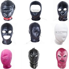 Slaves PU Leather Head Hood Headgear Binding Face Mask Restraints Roleplay