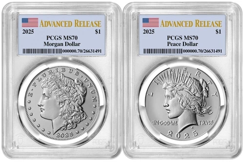 2025 Morgan & Peace Silver Dollar $1 PCGS MS70 Advanced Release #695